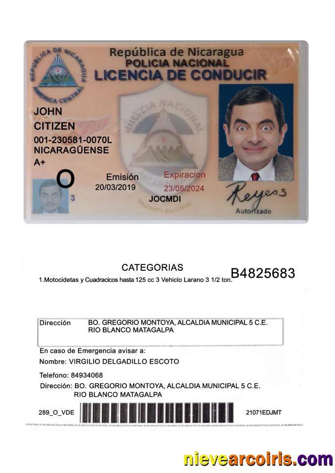 Nicaragua driving license 2019-present